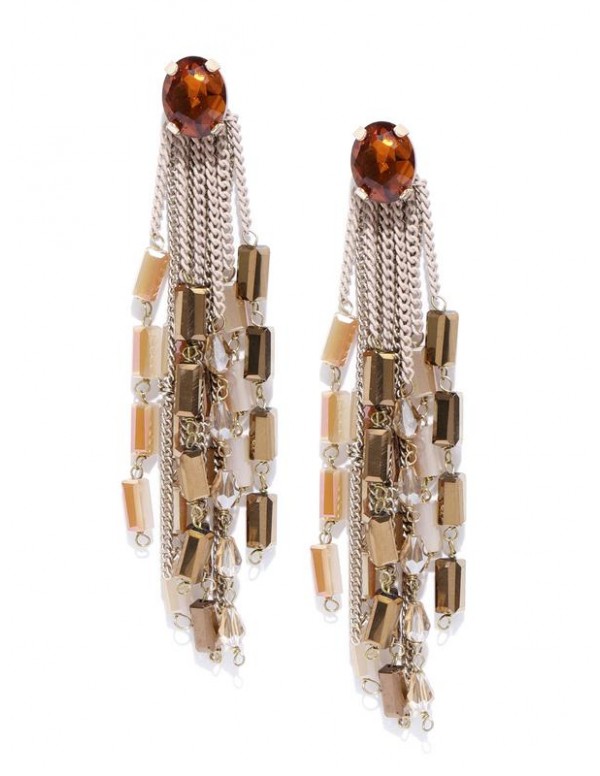Brown & Beige Gold-Plated Handcrafted Contemporary Drop Earrings 35146