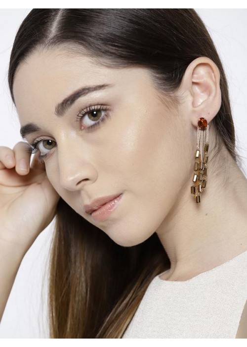Brown & Beige Gold-Plated Handcrafted Contemporary Drop Earrings 35146