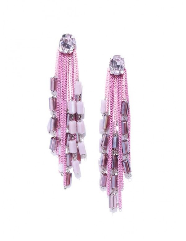 Pink & Purple Silver-Plated Handcrafted Contemporary Drop Earrings 35147