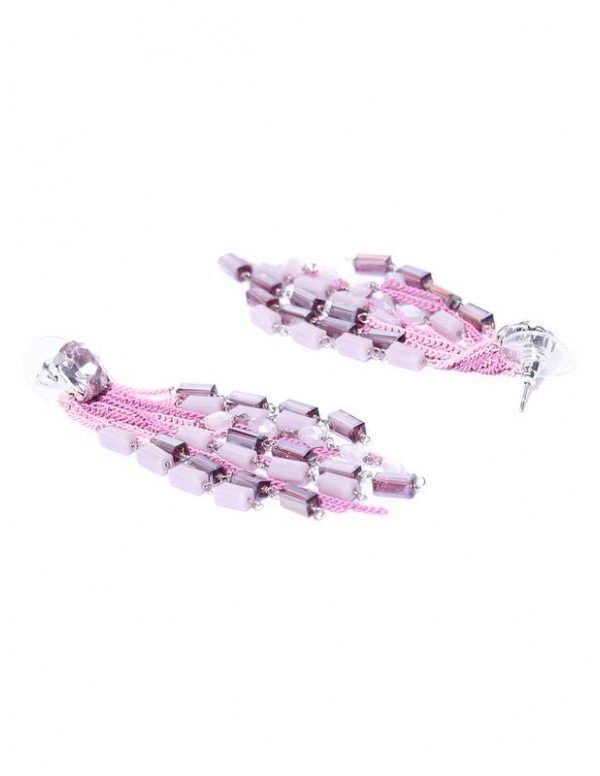 Pink & Purple Silver-Plated Handcrafted Contemporary Drop Earrings 35147