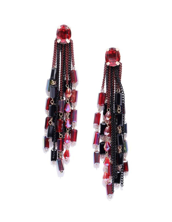 Red & Black Gold-Plated Handcrafted Contemporary Drop Earrings 35149