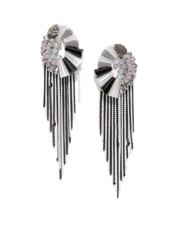 Grey & Black Silver-Plated Handcrafted Drop Earrings 35151