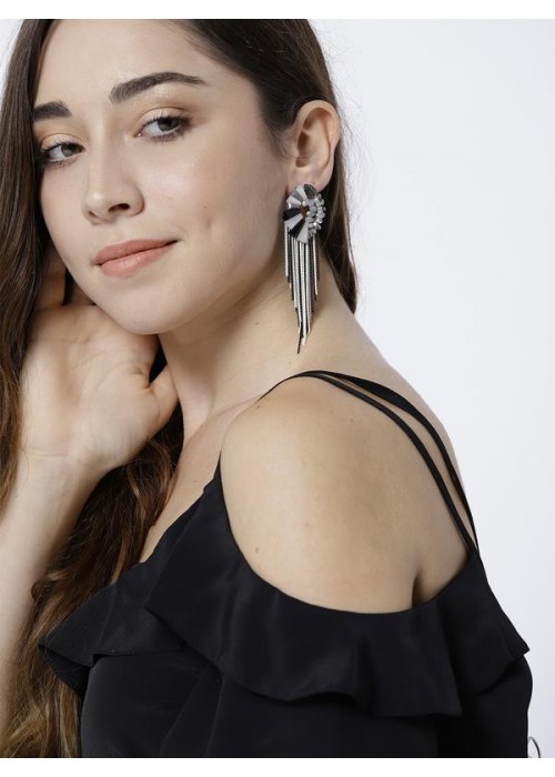 Grey & Black Silver-Plated Handcrafted Drop Earrings 35151