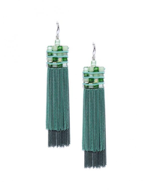 Green Silver-Plated Handcrafted Contemporary Drop ...