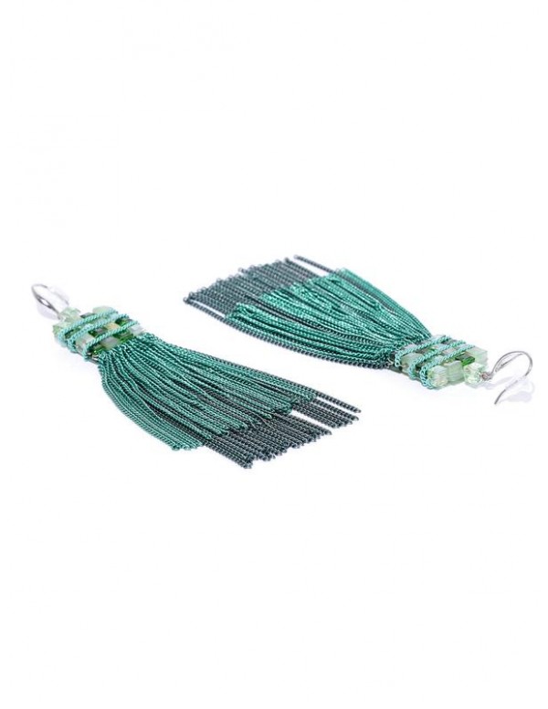 Green Silver-Plated Handcrafted Contemporary Drop Earrings 35155