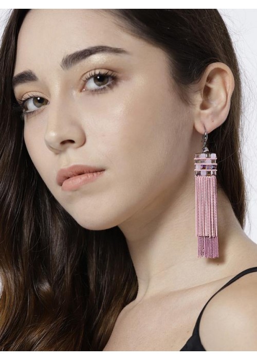Pink Silver-Plated Handcrafted Drop Earrings 35156