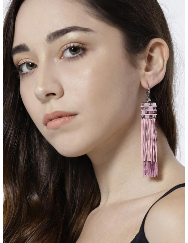 Pink Silver-Plated Handcrafted Drop Earrings 35156