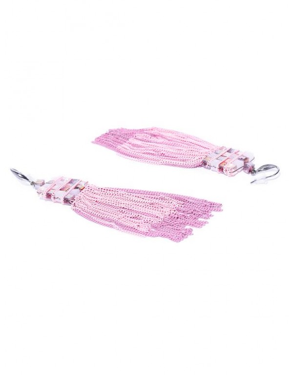 Pink Silver-Plated Handcrafted Drop Earrings 35156