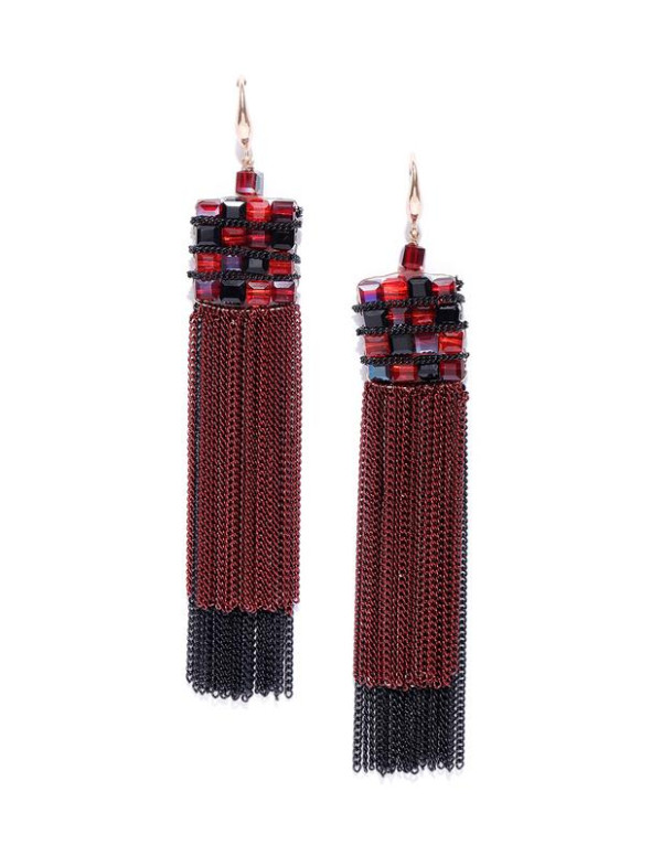 Red & Black Gold-Plated Handcrafted Contemporary Drop Earrings 35158