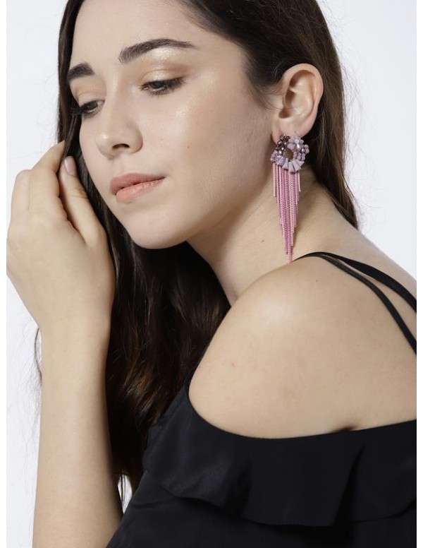 Pink & Lavender Silver-Plated Handcrafted Drop Earrings 35159