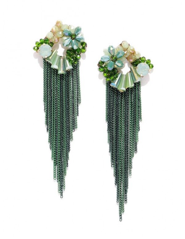 Green Gold-Plated Floral Handcrafted Drop Earrings...