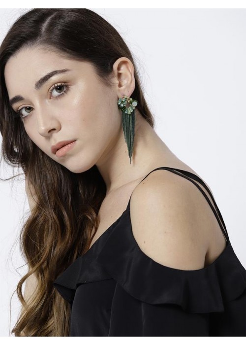 Green Gold-Plated Floral Handcrafted Drop Earrings 35160