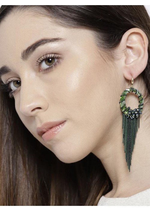 Green Gold-Plated Handcrafted Contemporary Drop Earrings 35171