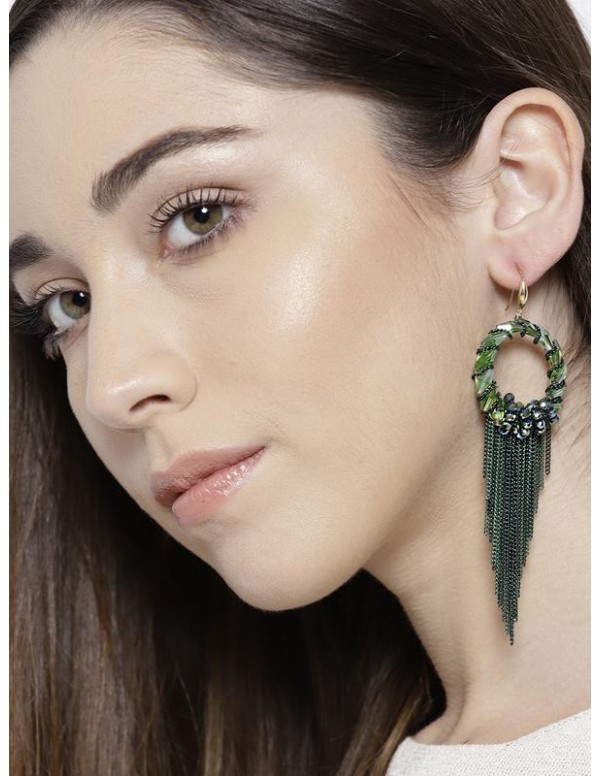 Green Gold-Plated Handcrafted Contemporary Drop Ea...