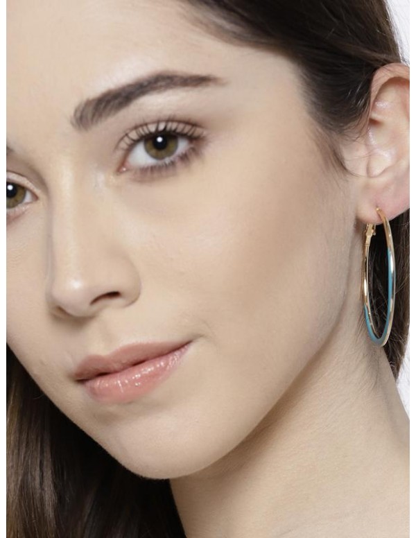 Blue Gold-Plated Circular Handcrafted Hoop Earring...