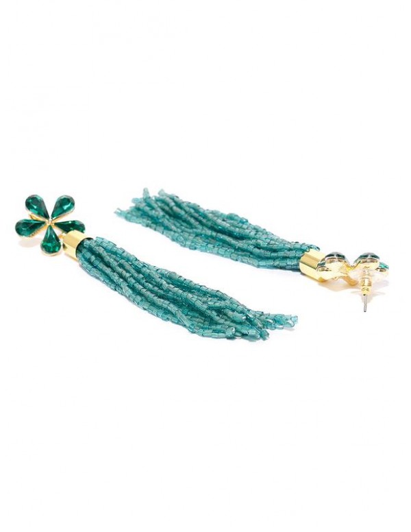 Green Gold-Plated Floral Handcrafted Drop Earrings 35201