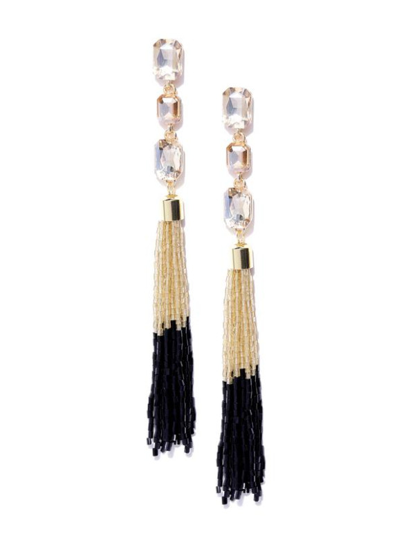 Black Gold-Plated Stone-Studded Handcrafted Tassel...