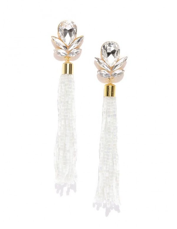 White Gold-Plated Contemporary Handcrafted Drop Earrings 35209