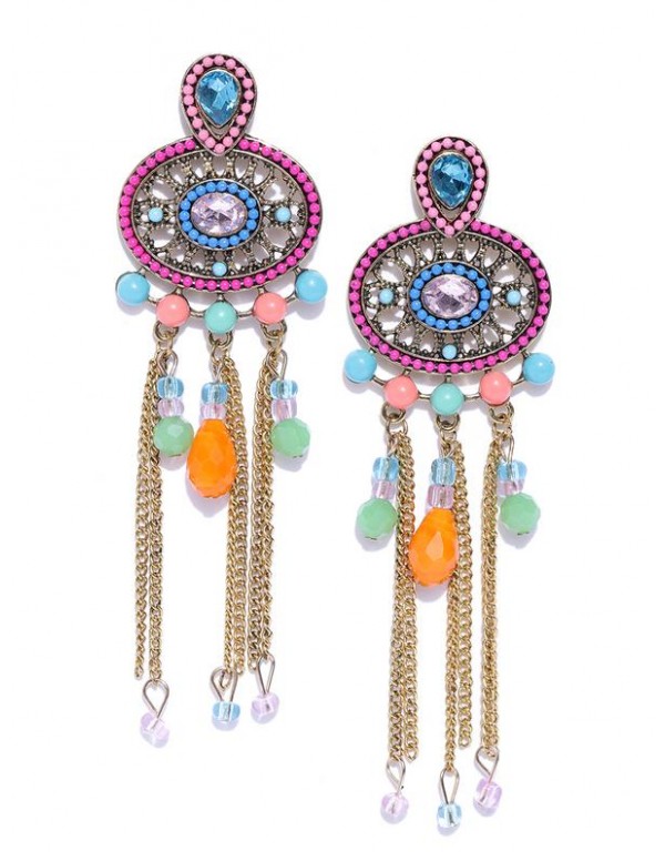 Pink & Blue Antique Gold-Plated Beaded Handcra...