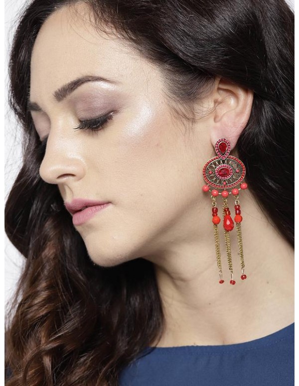 Red Gold-Plated Handcrafted Oval Drop Earrings
 35...