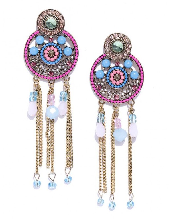 Pink & Blue Antique Gold-Plated Beaded Handcra...