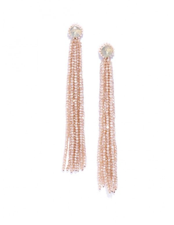 Beige Beaded Tasseled Handcrafted Drop Earrings
 35243