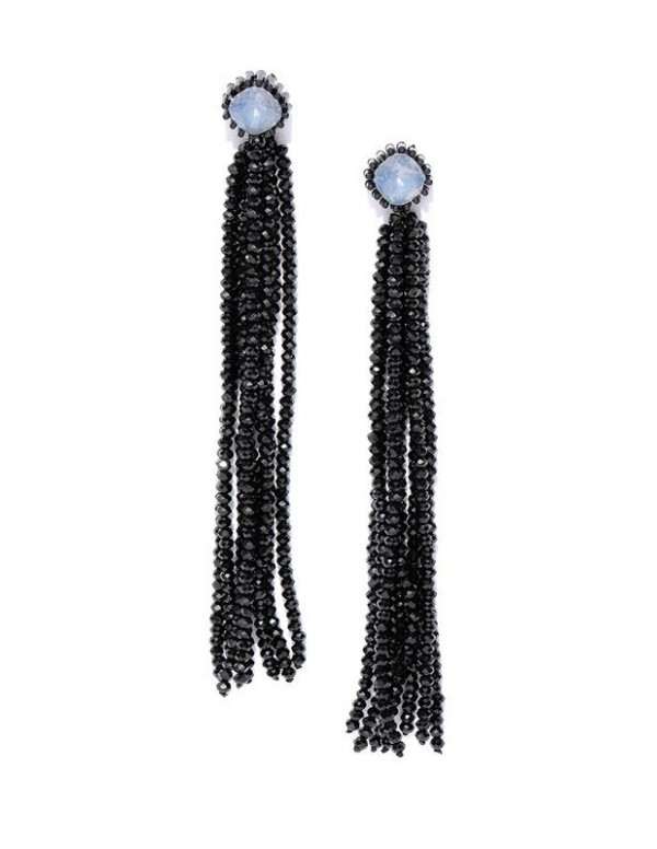 Black Handcrafted Tasseled Contemporary Drop Earrings
 35246