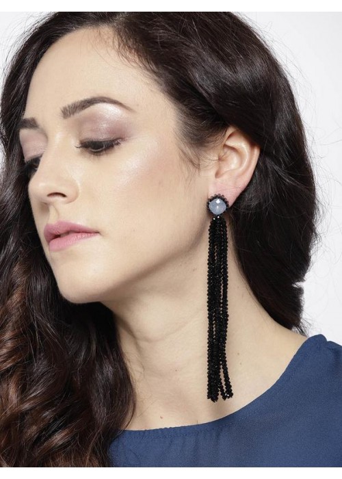 Black Handcrafted Tasseled Contemporary Drop Earrings
 35246