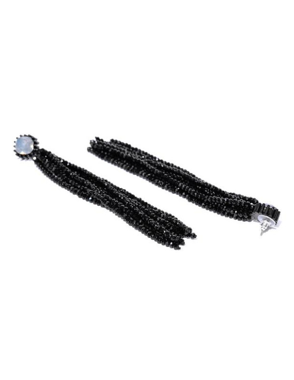 Black Handcrafted Tasseled Contemporary Drop Earrings
 35246