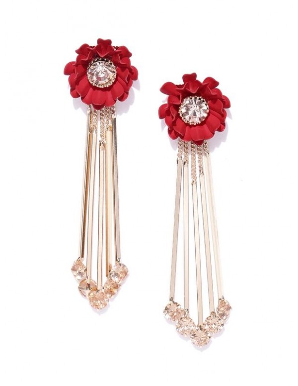 Red Gold-Plated Stone-Studded Handcrafted Floral Drop Earrings
 35248