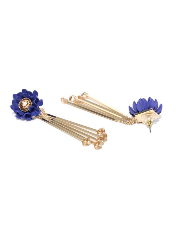 Navy Blue Gold-Plated Handcrafted Floral Drop Earrings
 35249