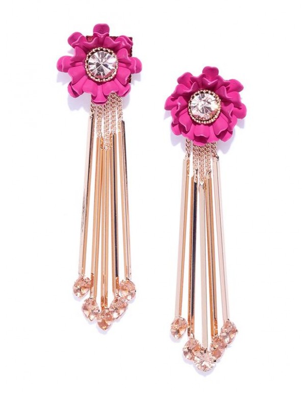 Pink Gold-Plated Stone-Studded Handcrafted Floral Drop Earrings
 35250