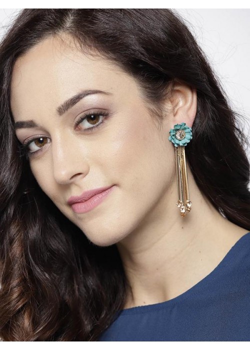 Turquoise Blue Gold-Plated Handcrafted Floral Drop Earrings
 35252