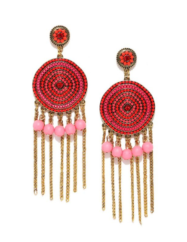 Red Gold-Plated Handcrafted Circular Drop Earrings...