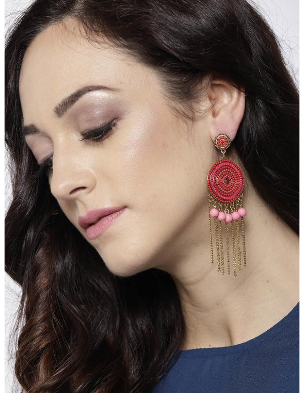 Red Gold-Plated Handcrafted Circular Drop Earrings...