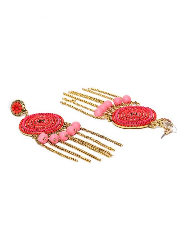 Red Gold-Plated Handcrafted Circular Drop Earrings
 35261