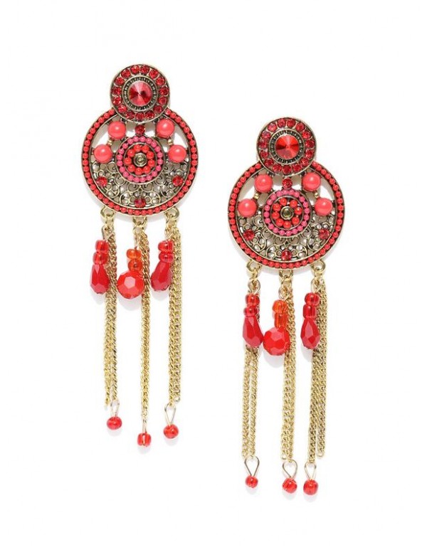 Red Gold-Plated Handcrafted Circular Drop Earrings
 35270
