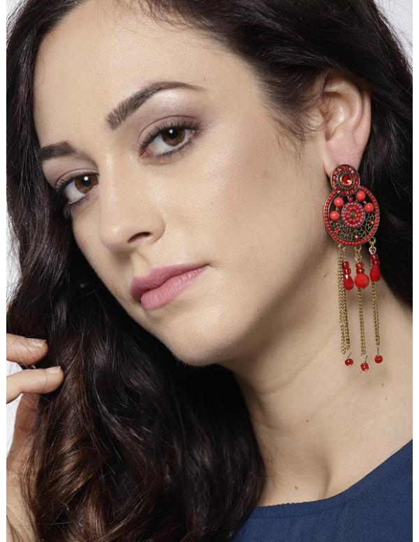 Red Gold-Plated Handcrafted Circular Drop Earrings...