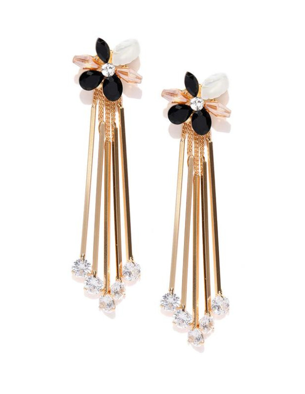 Black Gold-Plated Handcrafted Floral Drop Earrings...