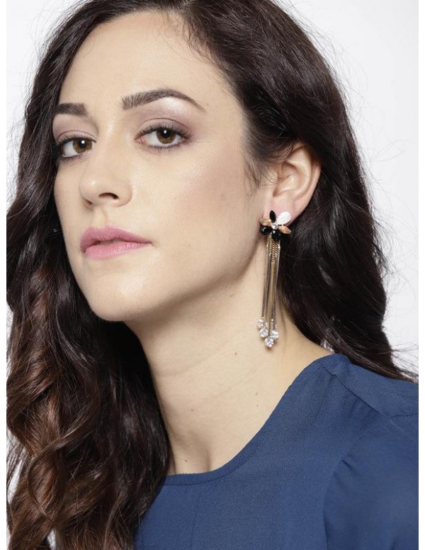 Black Gold-Plated Handcrafted Floral Drop Earrings...