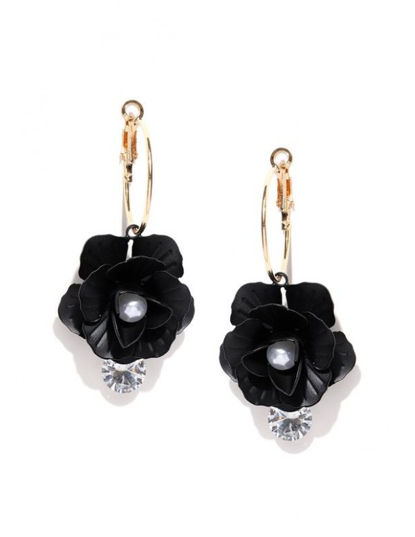 Black Gold-Plated Handcrafted Floral Drop Earrings...