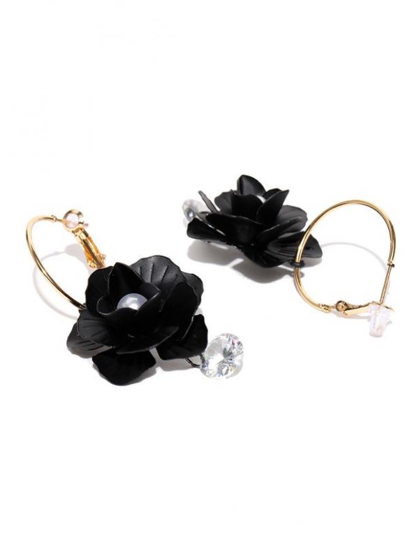 Black Gold-Plated Handcrafted Floral Drop Earrings
 35285