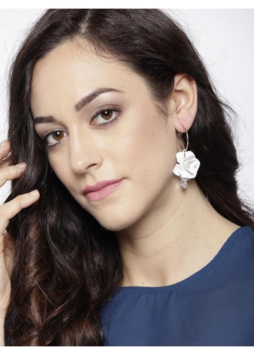 White Gold-Plated Handcrafted Floral Drop Earrings
 35290