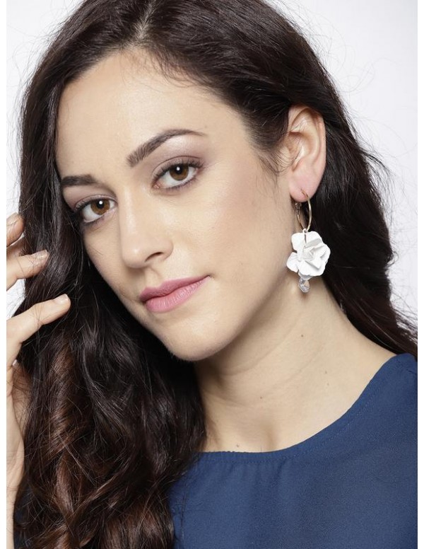 White Gold-Plated Handcrafted Floral Drop Earrings...
