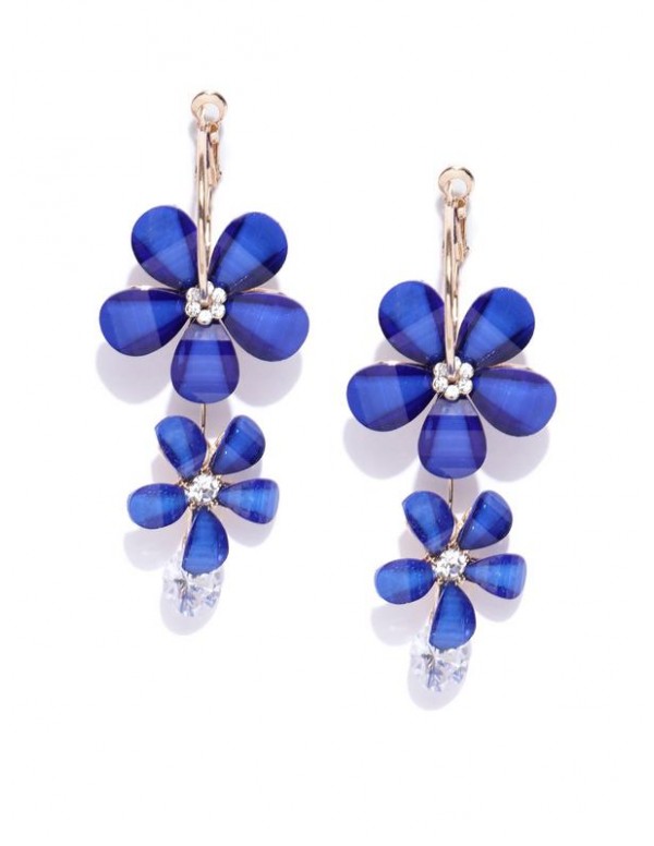 Blue Gold-Plated Handcrafted Floral Drop Earrings ...
