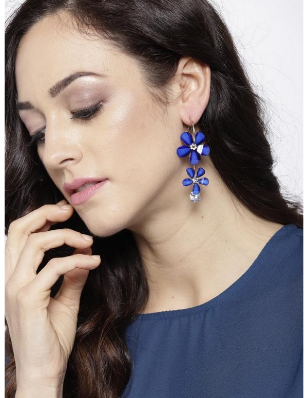 Blue Gold-Plated Handcrafted Floral Drop Earrings ...