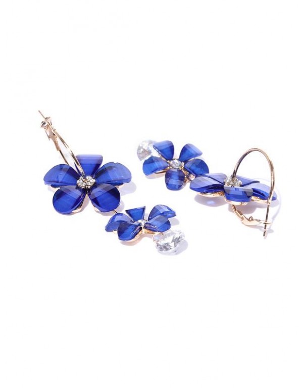 Blue Gold-Plated Handcrafted Floral Drop Earrings 35293