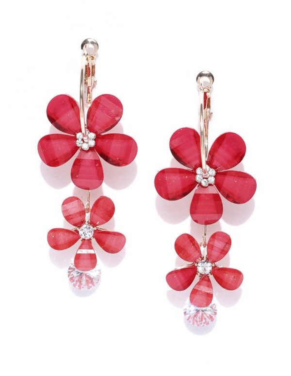 Red Gold-Plated Handcrafted Floral Drop Earrings
 ...