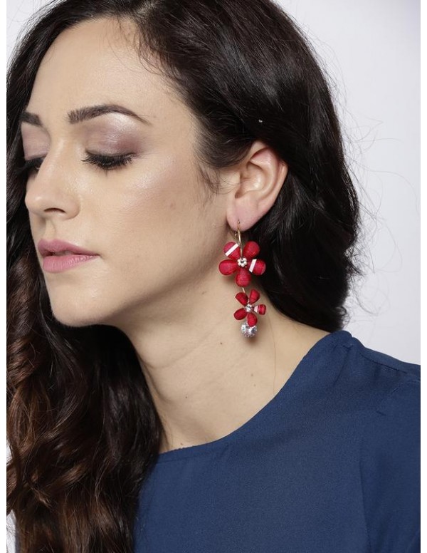 Red Gold-Plated Handcrafted Floral Drop Earrings
 ...