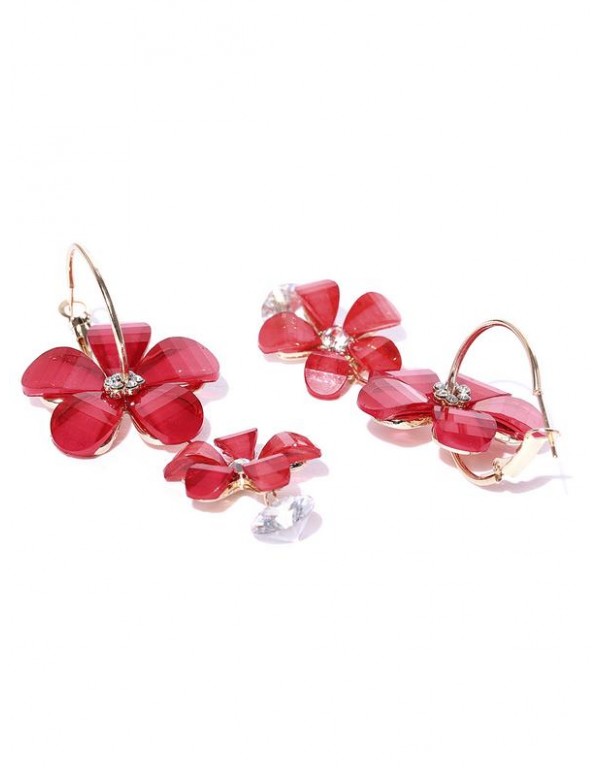 Red Gold-Plated Handcrafted Floral Drop Earrings
 35294